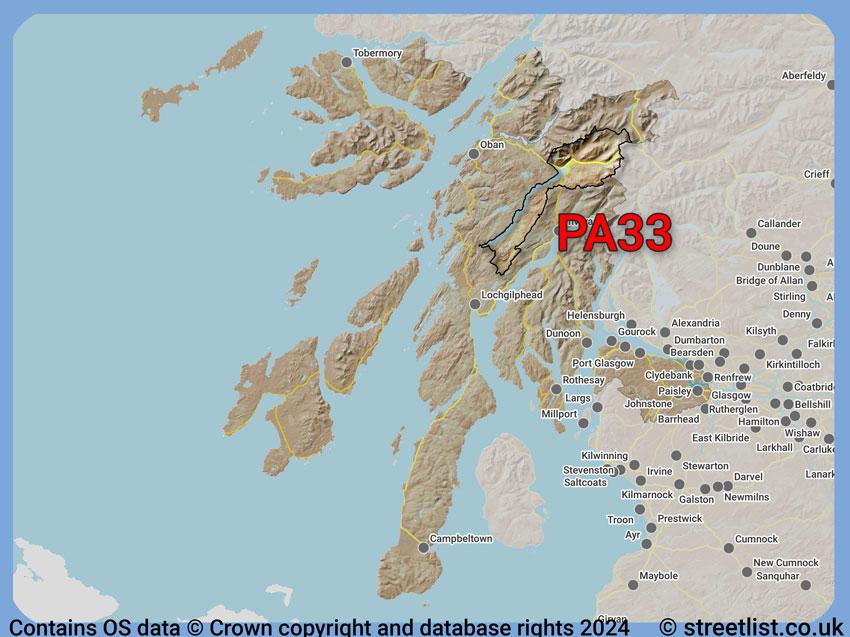 Where the PA33 postcode district lies within the wider  postcode area