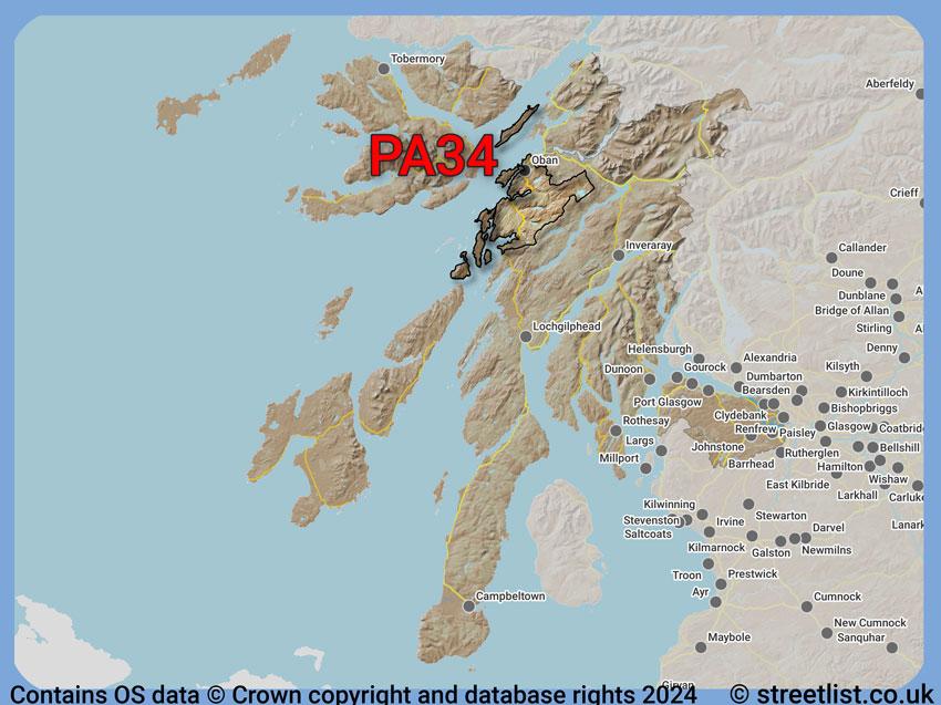 Where the PA34 postcode district lies within the wider  postcode area