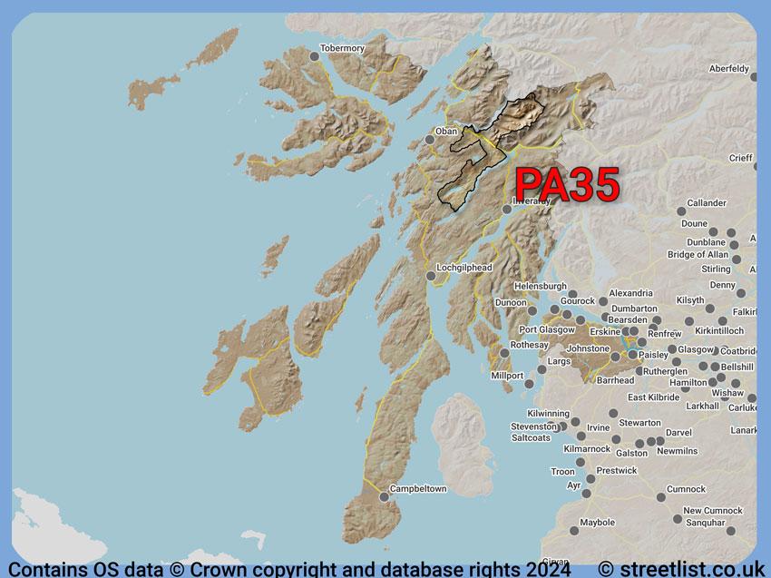 Where the PA35 postcode district lies within the wider  postcode area