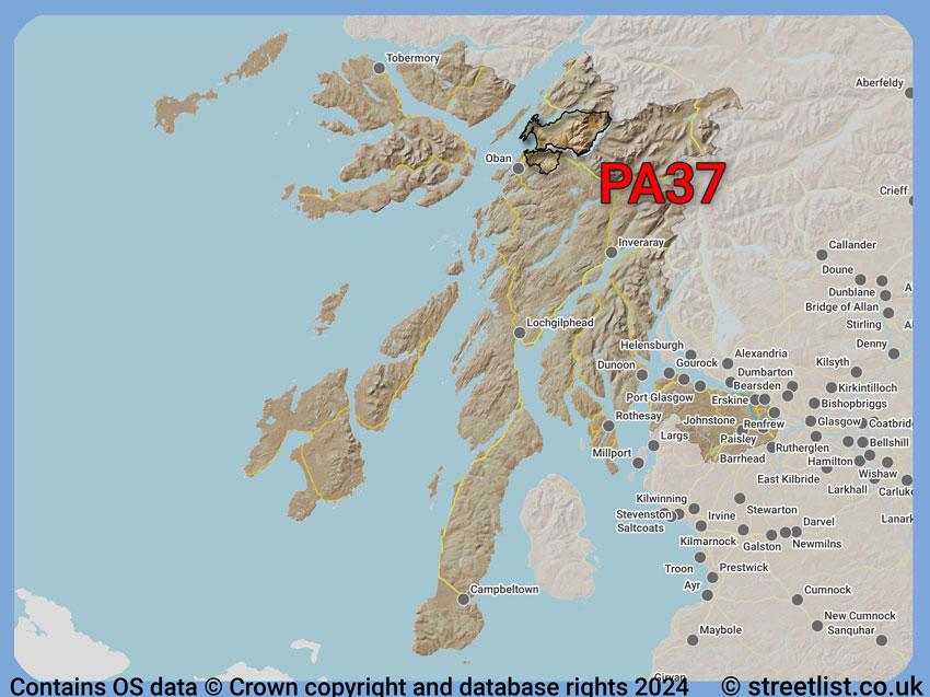 Where the PA37 postcode district lies within the wider  postcode area