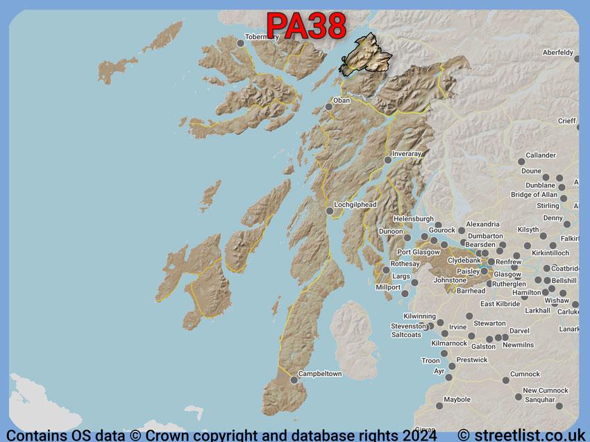 Where the PA38 postcode district lies within the wider  postcode area