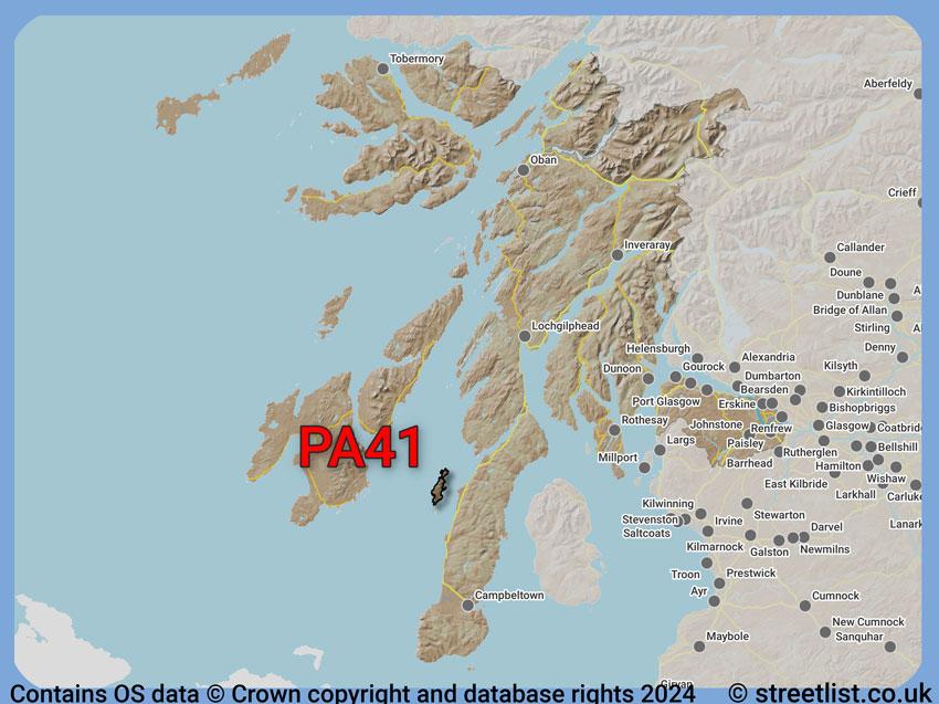 Where the PA41 postcode district lies within the wider  postcode area