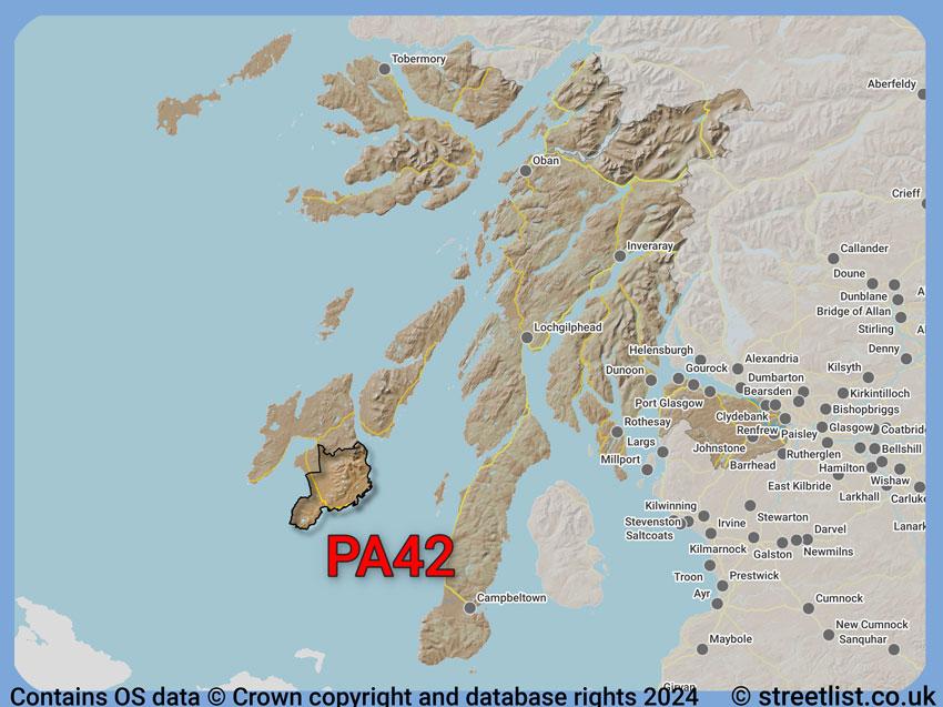 Where the PA42 postcode district lies within the wider  postcode area