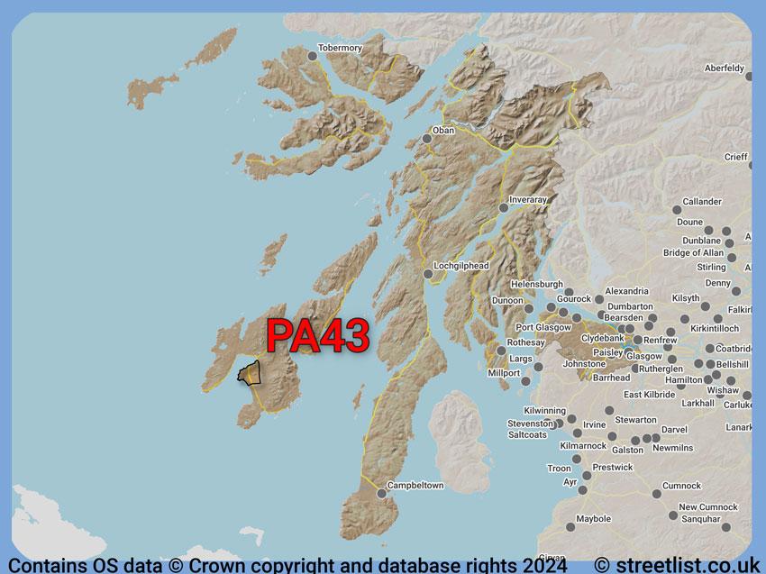 Where the PA43 postcode district lies within the wider  postcode area