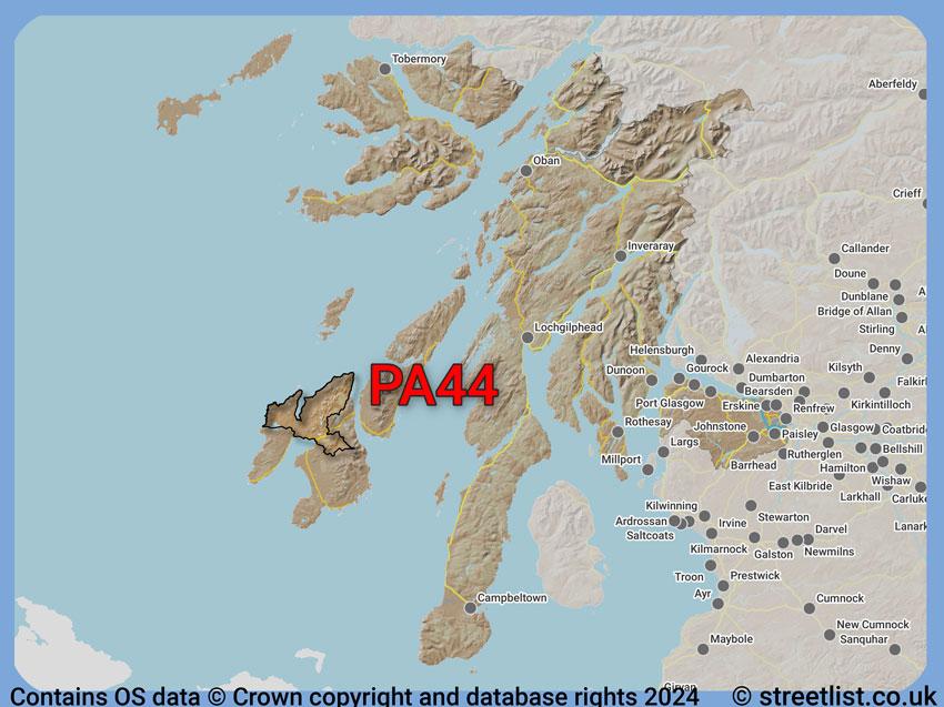 Where the PA44 postcode district lies within the wider  postcode area