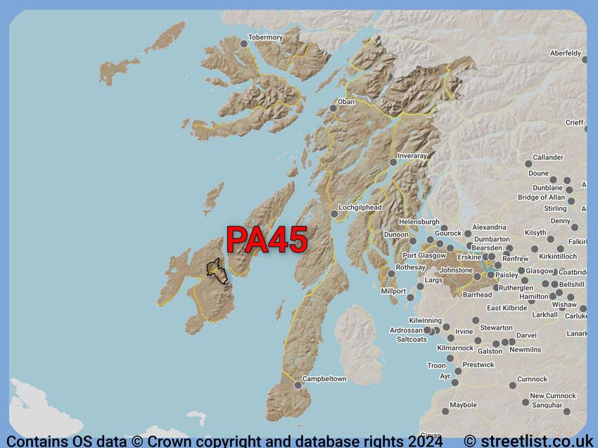 Where the PA45 postcode district lies within the wider  postcode area