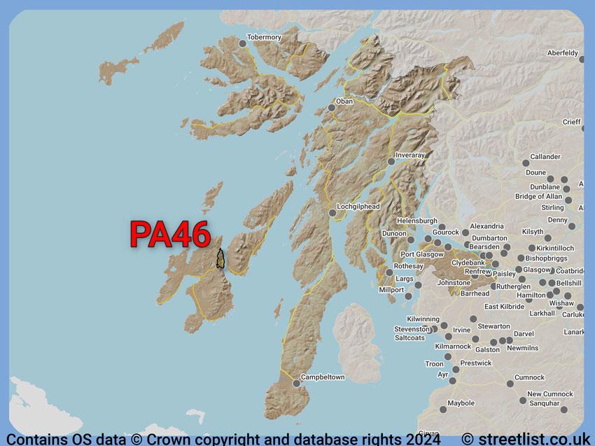 Where the PA46 postcode district lies within the wider  postcode area