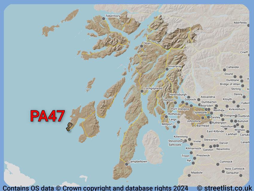 Where the PA47 postcode district lies within the wider  postcode area