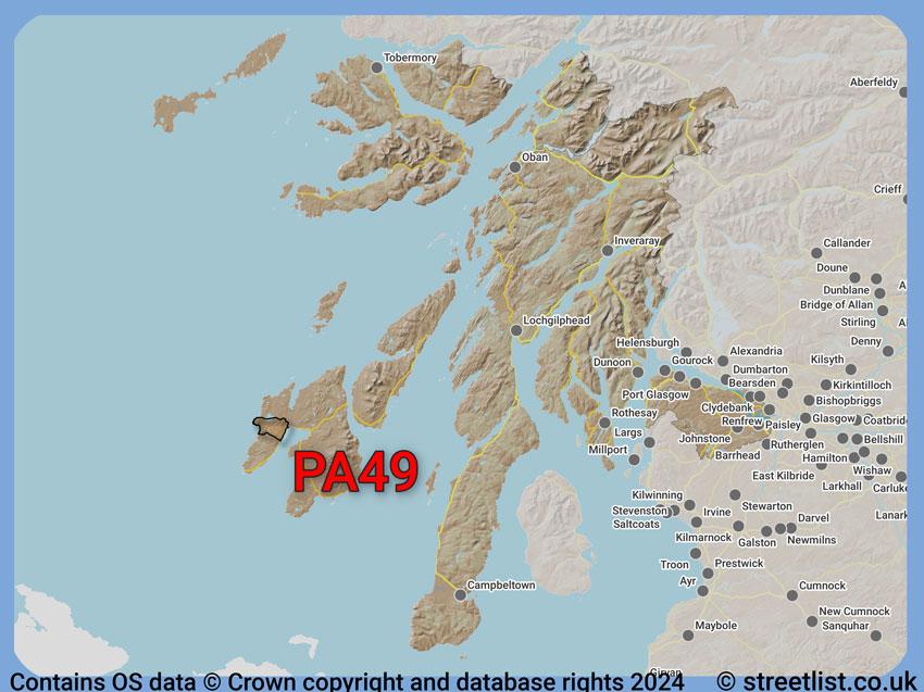 Where the PA49 postcode district lies within the wider  postcode area