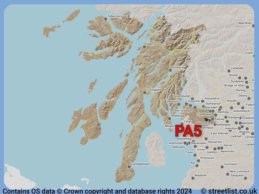 Where the PA5 postcode district lies within the wider  postcode area