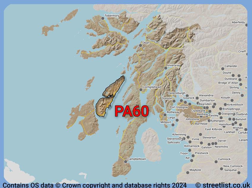 Where the PA60 postcode district lies within the wider  postcode area