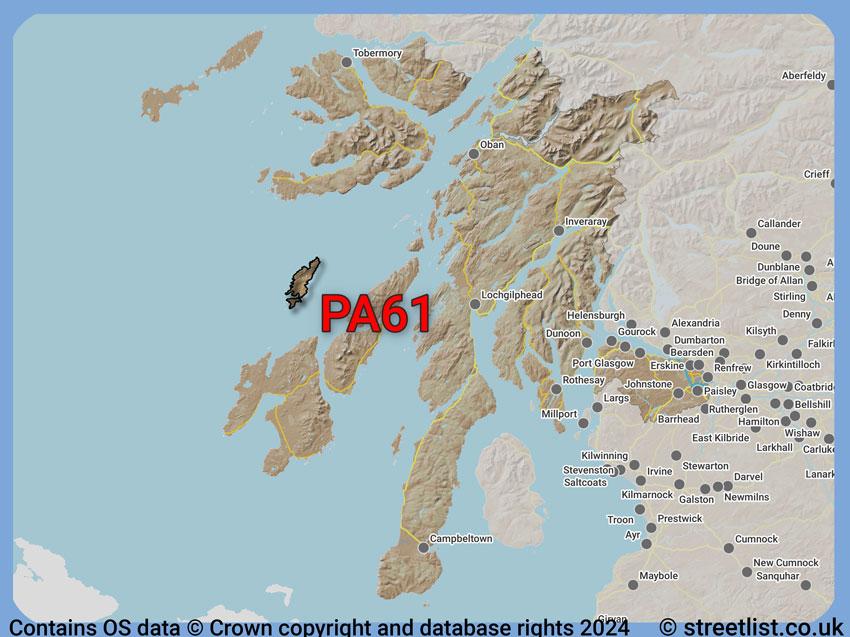 Where the PA61 postcode district lies within the wider  postcode area