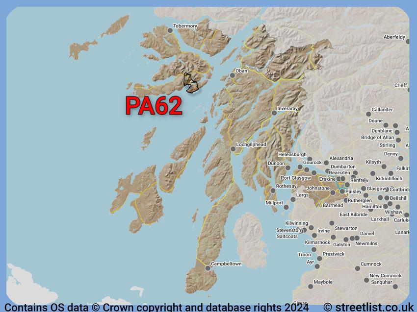 Where the PA62 postcode district lies within the wider  postcode area