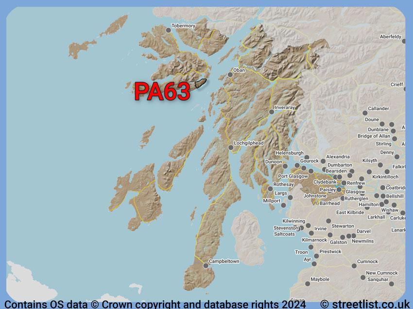 Where the PA63 postcode district lies within the wider  postcode area