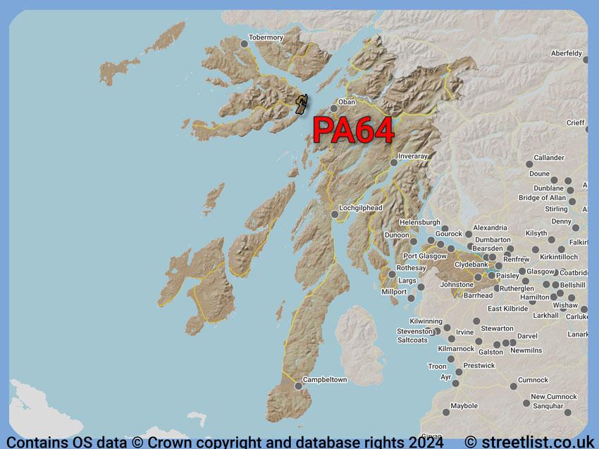 Where the PA64 postcode district lies within the wider  postcode area