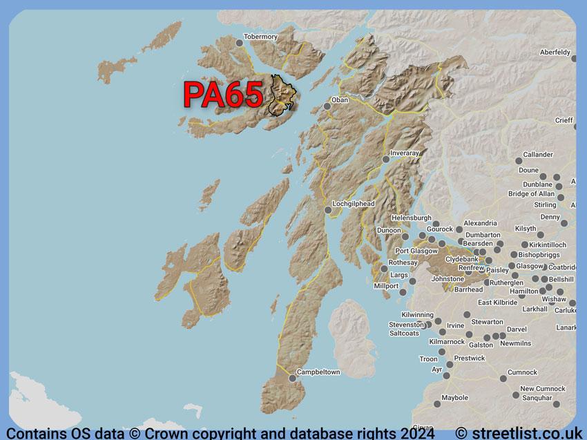 Where the PA65 postcode district lies within the wider  postcode area