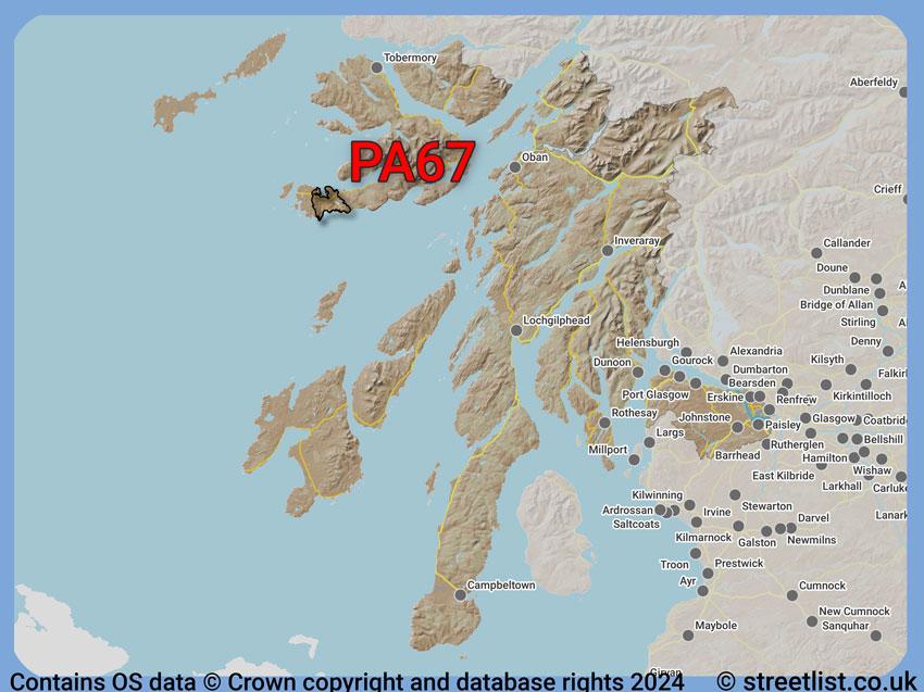 Where the PA67 postcode district lies within the wider  postcode area