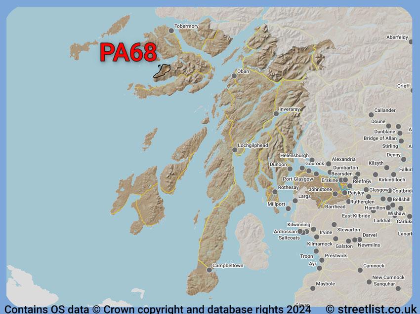 Where the PA68 postcode district lies within the wider  postcode area