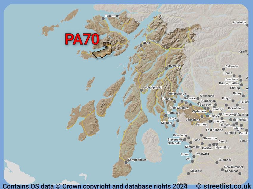 Where the PA70 postcode district lies within the wider  postcode area