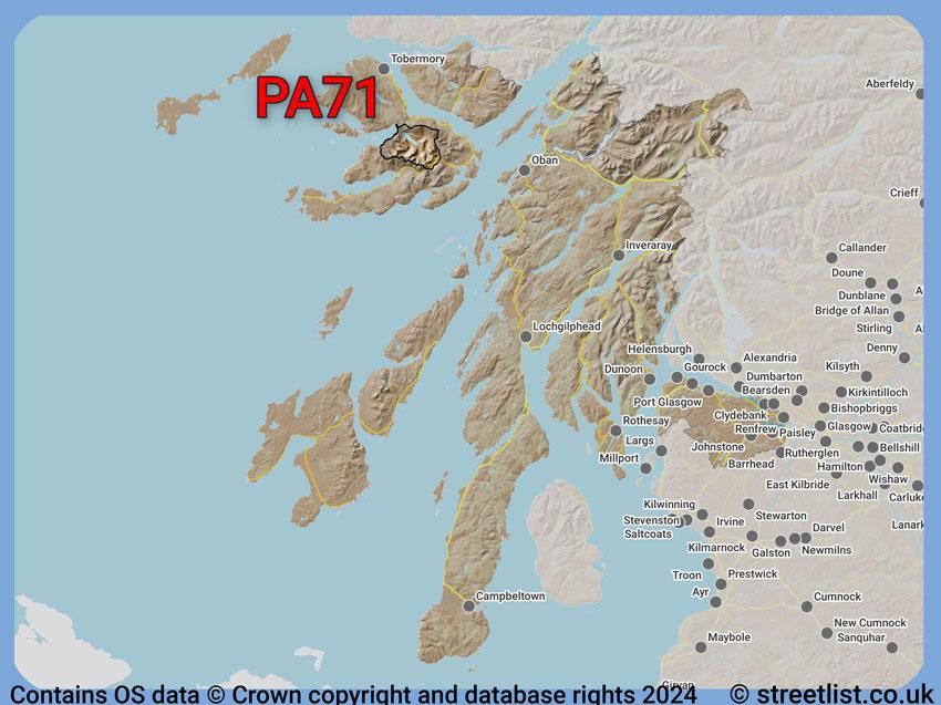 Where the PA71 postcode district lies within the wider  postcode area