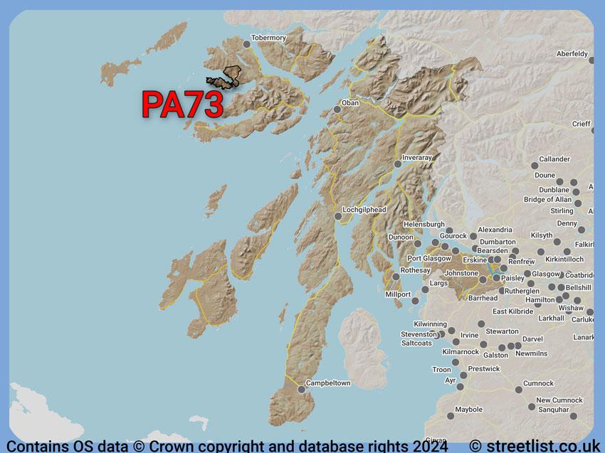 Where the PA73 postcode district lies within the wider  postcode area