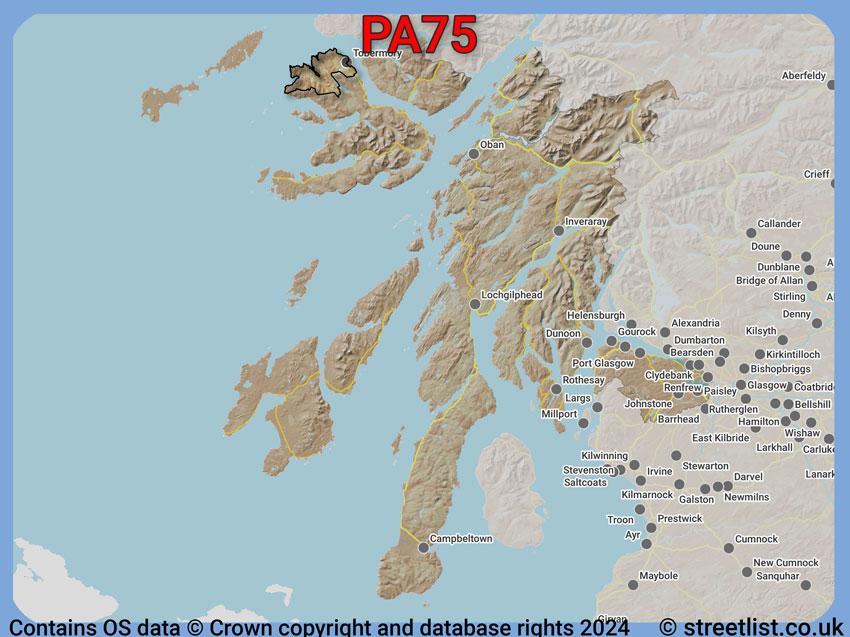 Where the PA75 postcode district lies within the wider  postcode area