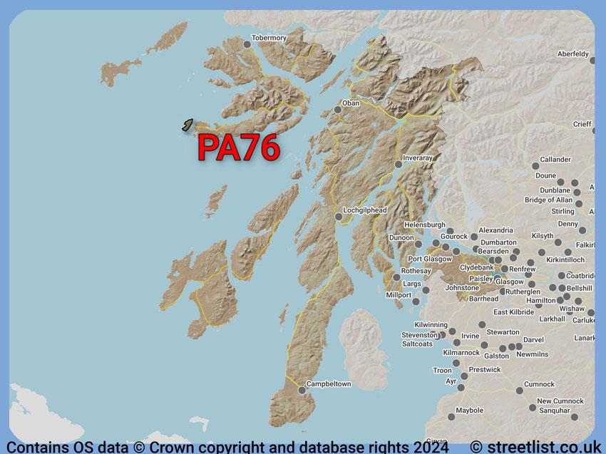 Where the PA76 postcode district lies within the wider  postcode area