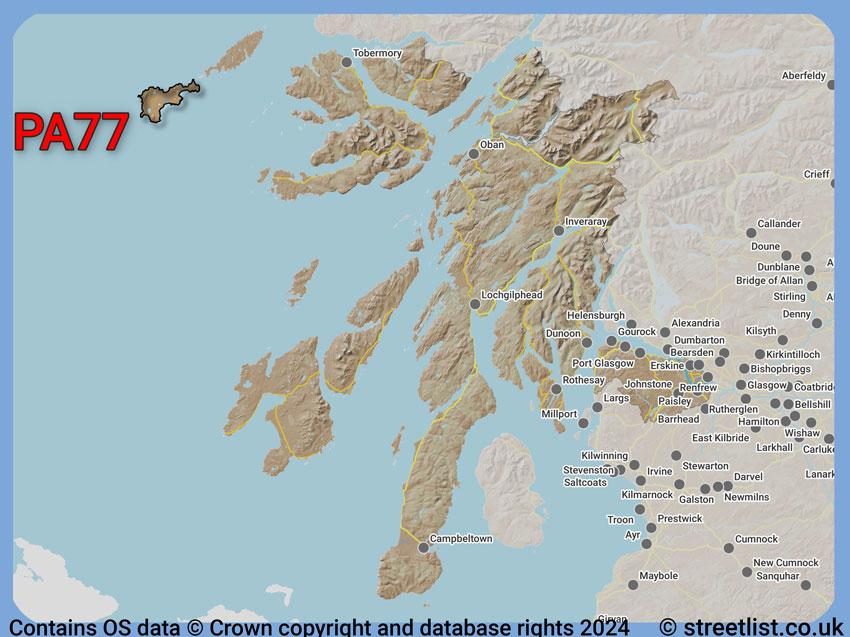 Where the PA77 postcode district lies within the wider  postcode area