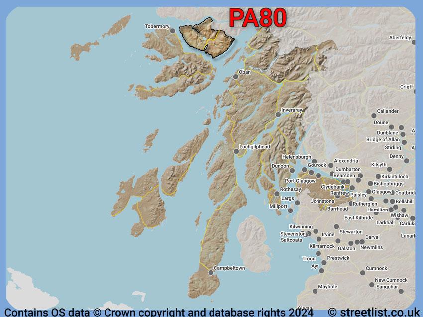 Where the PA80 postcode district lies within the wider  postcode area