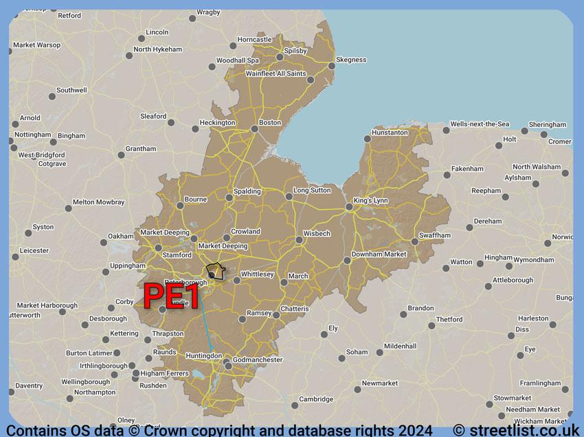 Where the PE1 postcode district lies within the wider  postcode area