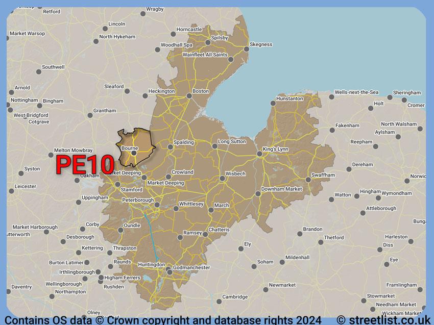 Where the PE10 postcode district lies within the wider  postcode area