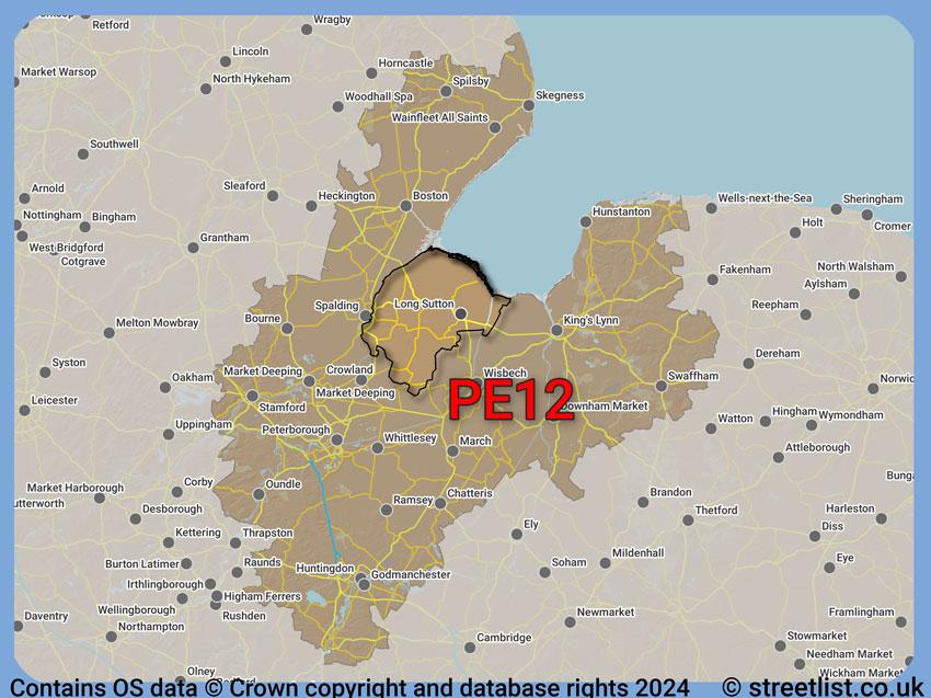 Where the PE12 postcode district lies within the wider  postcode area