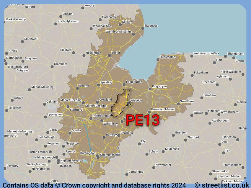 Where the PE13 postcode district lies within the wider  postcode area