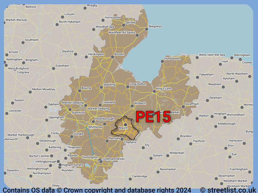 Where the PE15 postcode district lies within the wider  postcode area