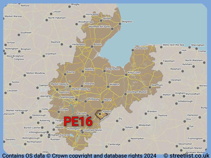 Where the PE16 postcode district lies within the wider  postcode area