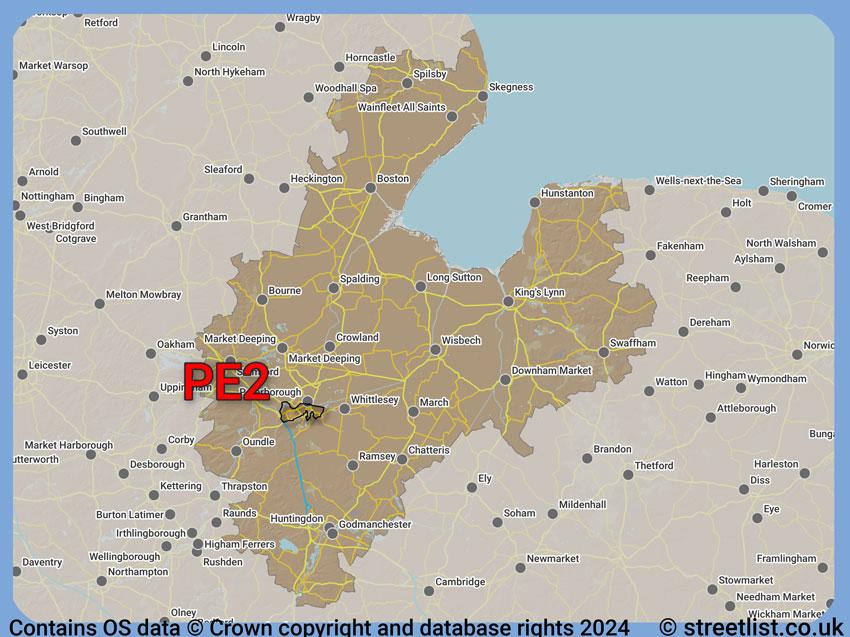 Where the PE2 postcode district lies within the wider  postcode area