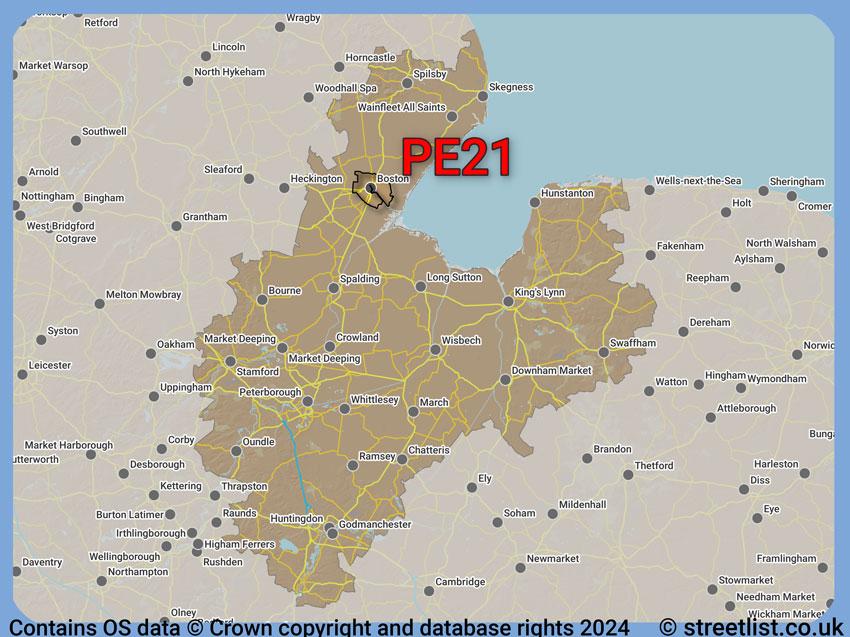 Where the PE21 postcode district lies within the wider  postcode area