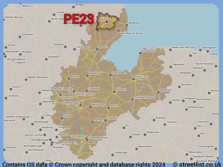 Where the PE23 postcode district lies within the wider  postcode area