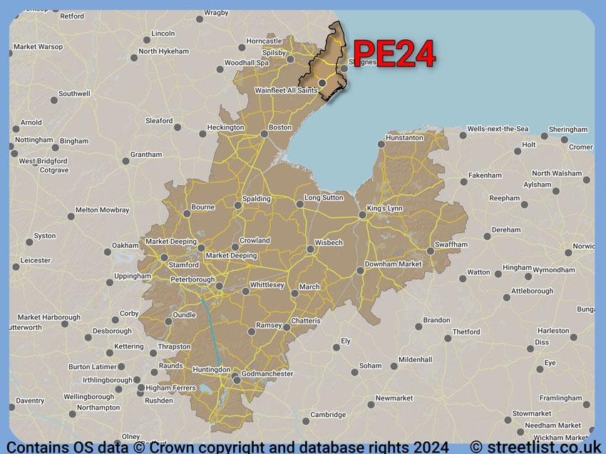 Where the PE24 postcode district lies within the wider  postcode area