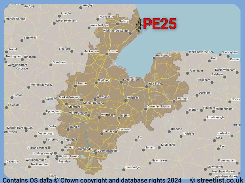 Where the PE25 postcode district lies within the wider  postcode area