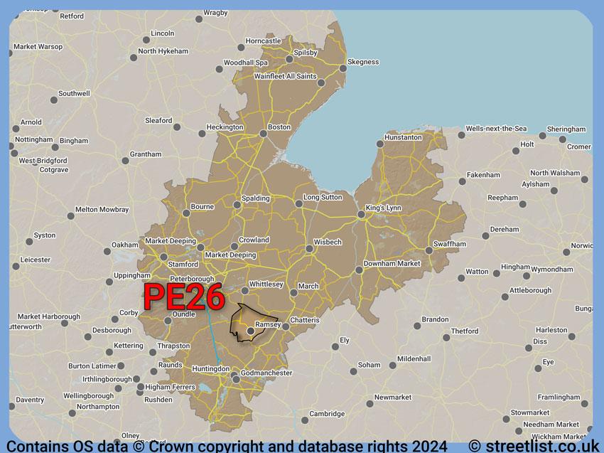 Where the PE26 postcode district lies within the wider  postcode area