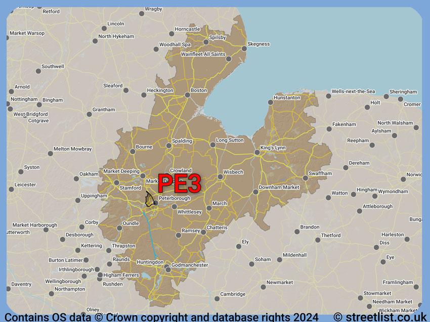 Where the PE3 postcode district lies within the wider  postcode area