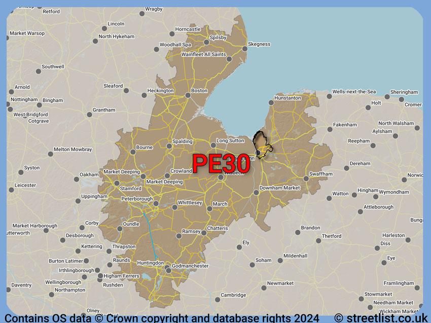 Where the PE30 postcode district lies within the wider  postcode area