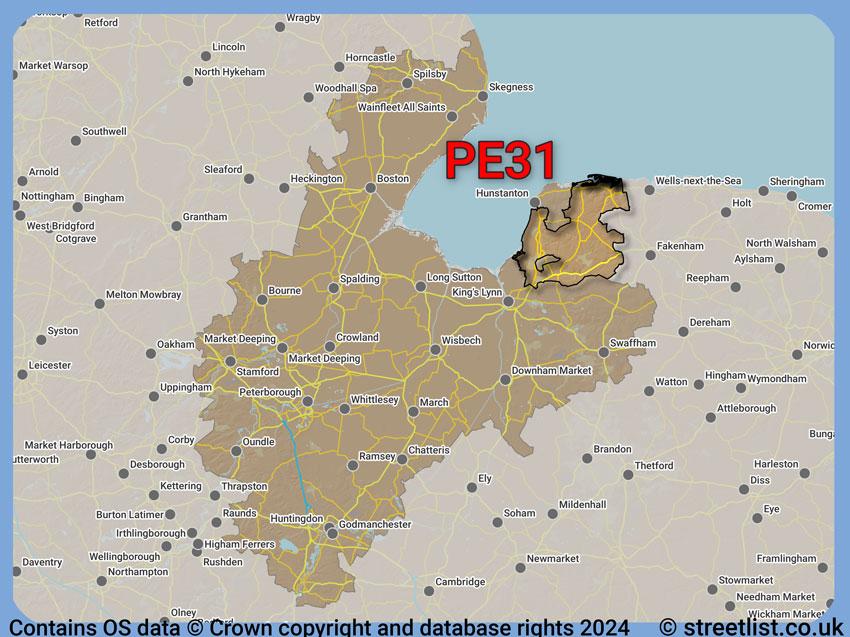 Where the PE31 postcode district lies within the wider  postcode area