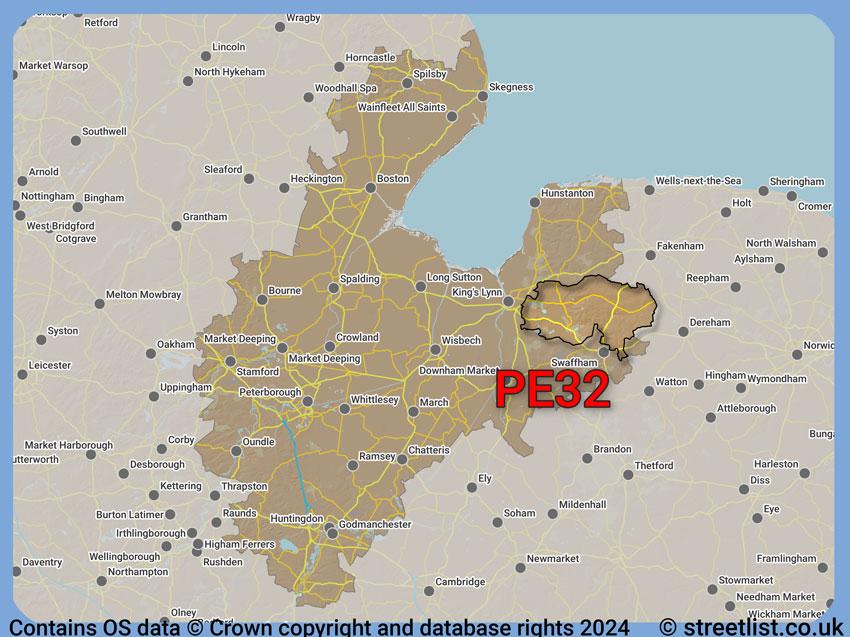 Where the PE32 postcode district lies within the wider  postcode area