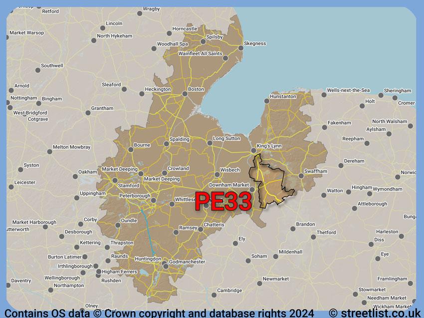 Where the PE33 postcode district lies within the wider  postcode area