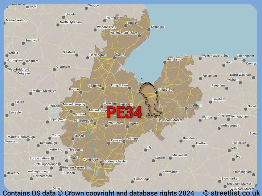 Where the PE34 postcode district lies within the wider  postcode area