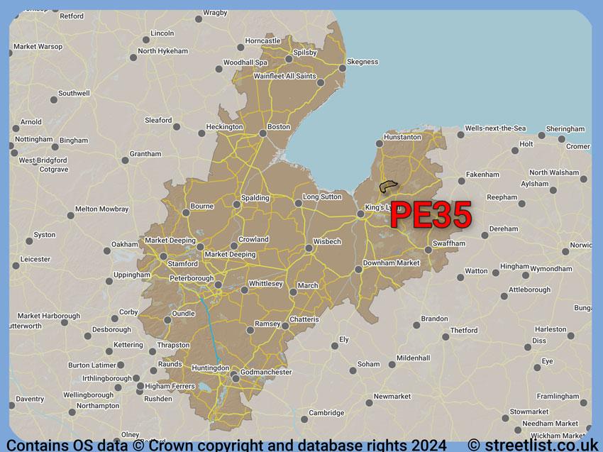 Where the PE35 postcode district lies within the wider  postcode area