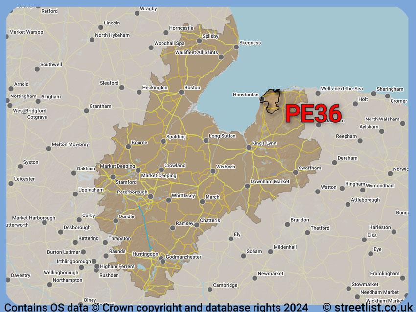 Where the PE36 postcode district lies within the wider  postcode area