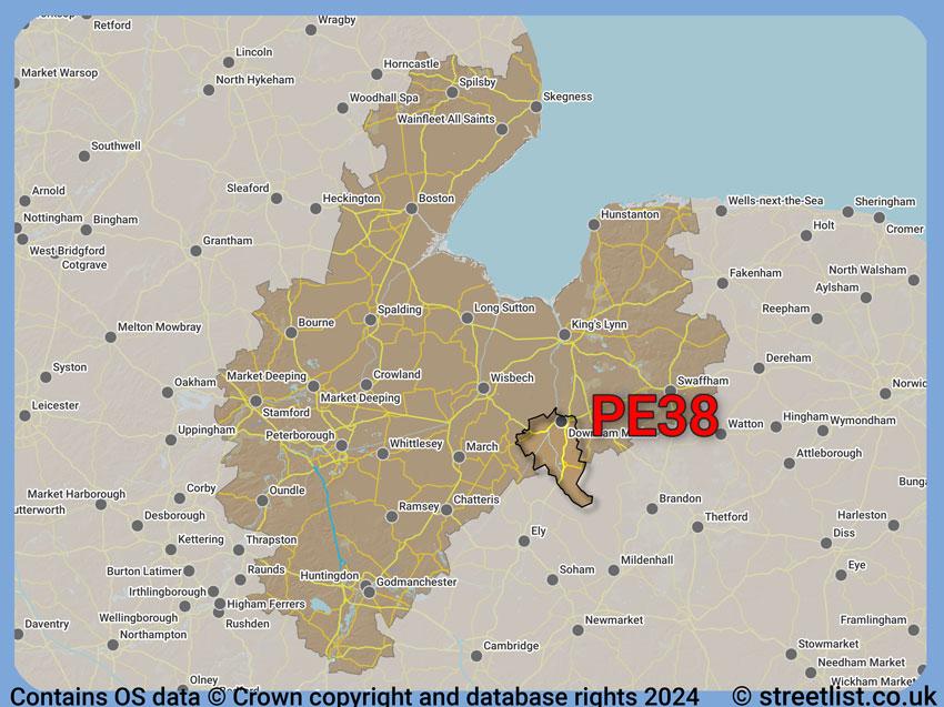 Where the PE38 postcode district lies within the wider  postcode area